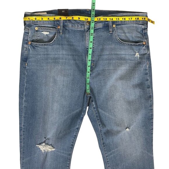GAP High Rise Kick Fit Distressed Raw Hem Jeans Light Wash Size 35 NWT - Picture 10 of 11